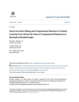 Germ-Line Gene Editing and Congressional Reaction in Context: Learning from Almost 50 Years of Congressional Reactions to Biomedical Breakthroughs