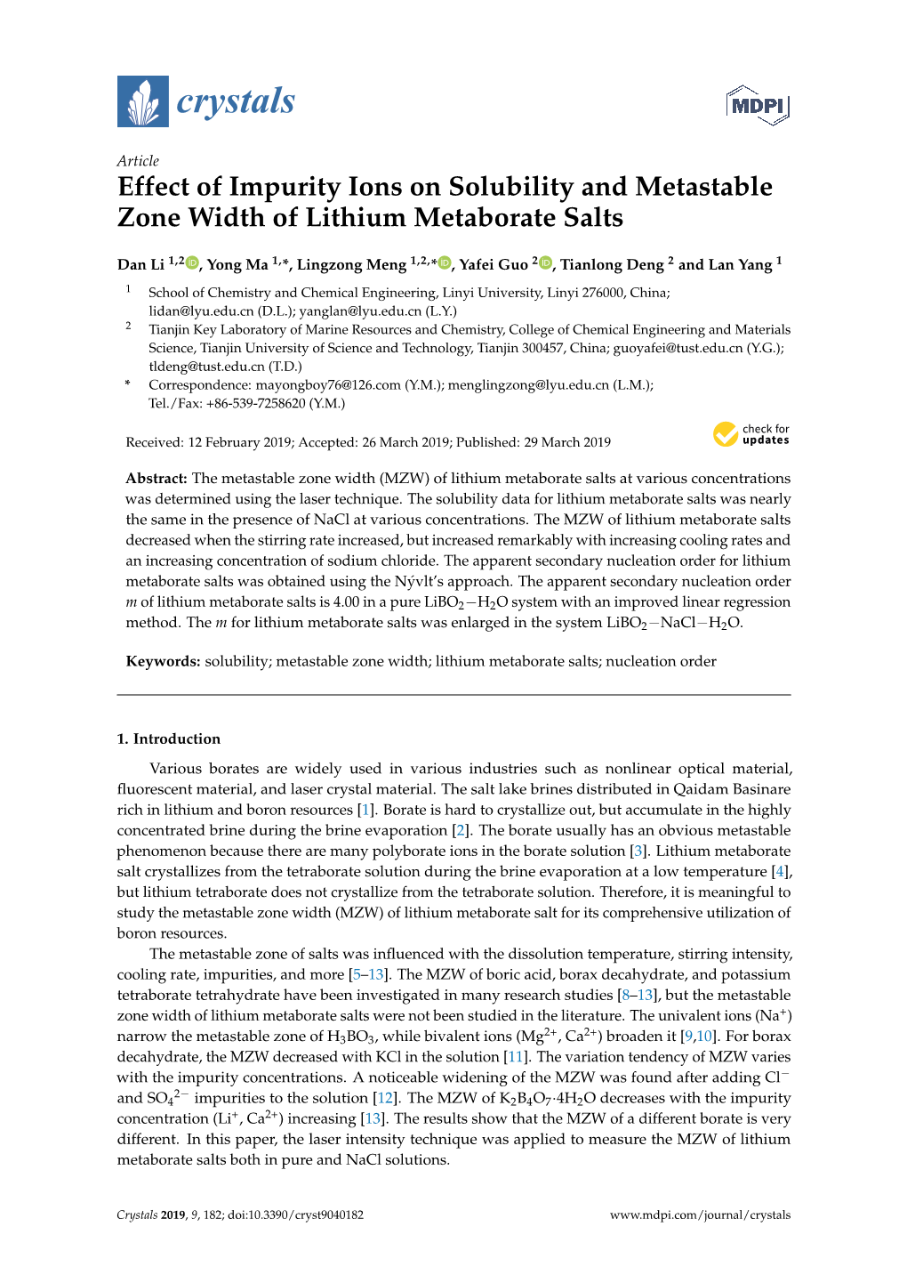 Effect of Impurity Ions on Solubility and Metastable Zone Width of Lithium Metaborate Salts