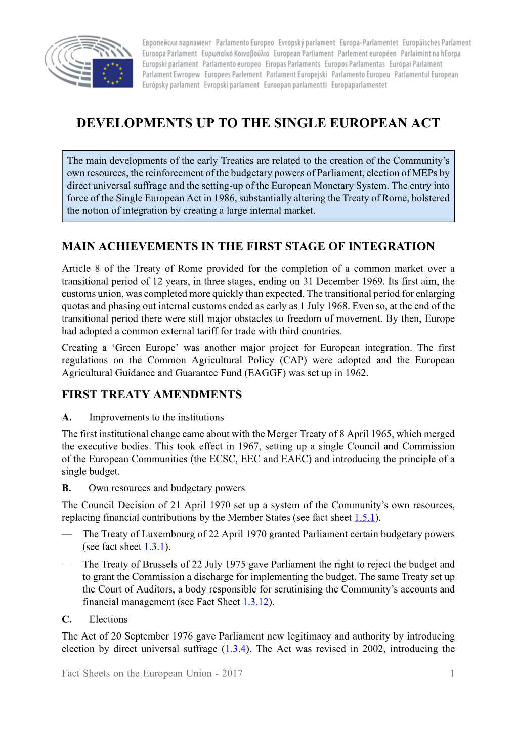 Developments up to the Single European Act