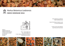 Hortus Botanicus Lodziensis INDEX SEMINUM 2016