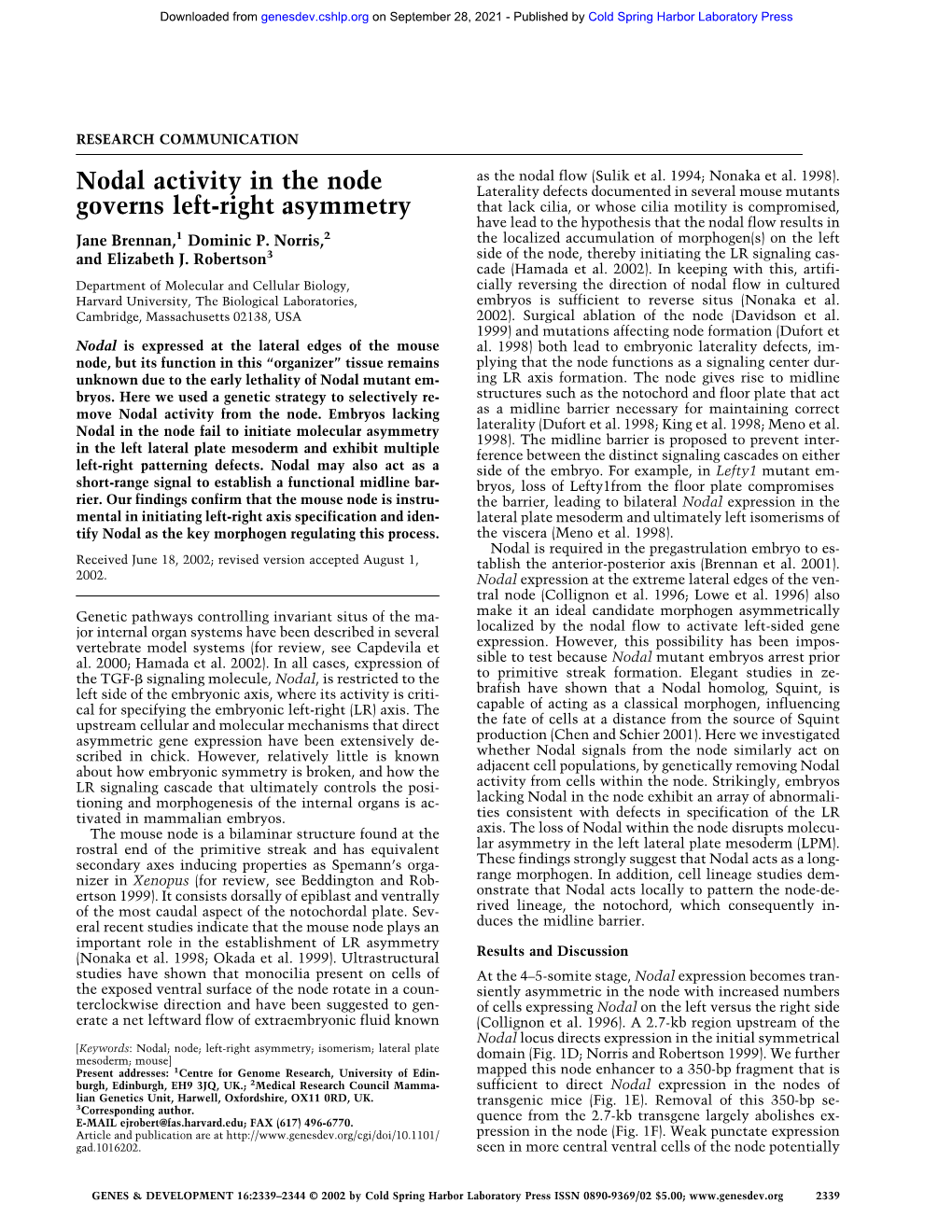 Nodal Activity in the Node Governs Left-Right Asymmetry