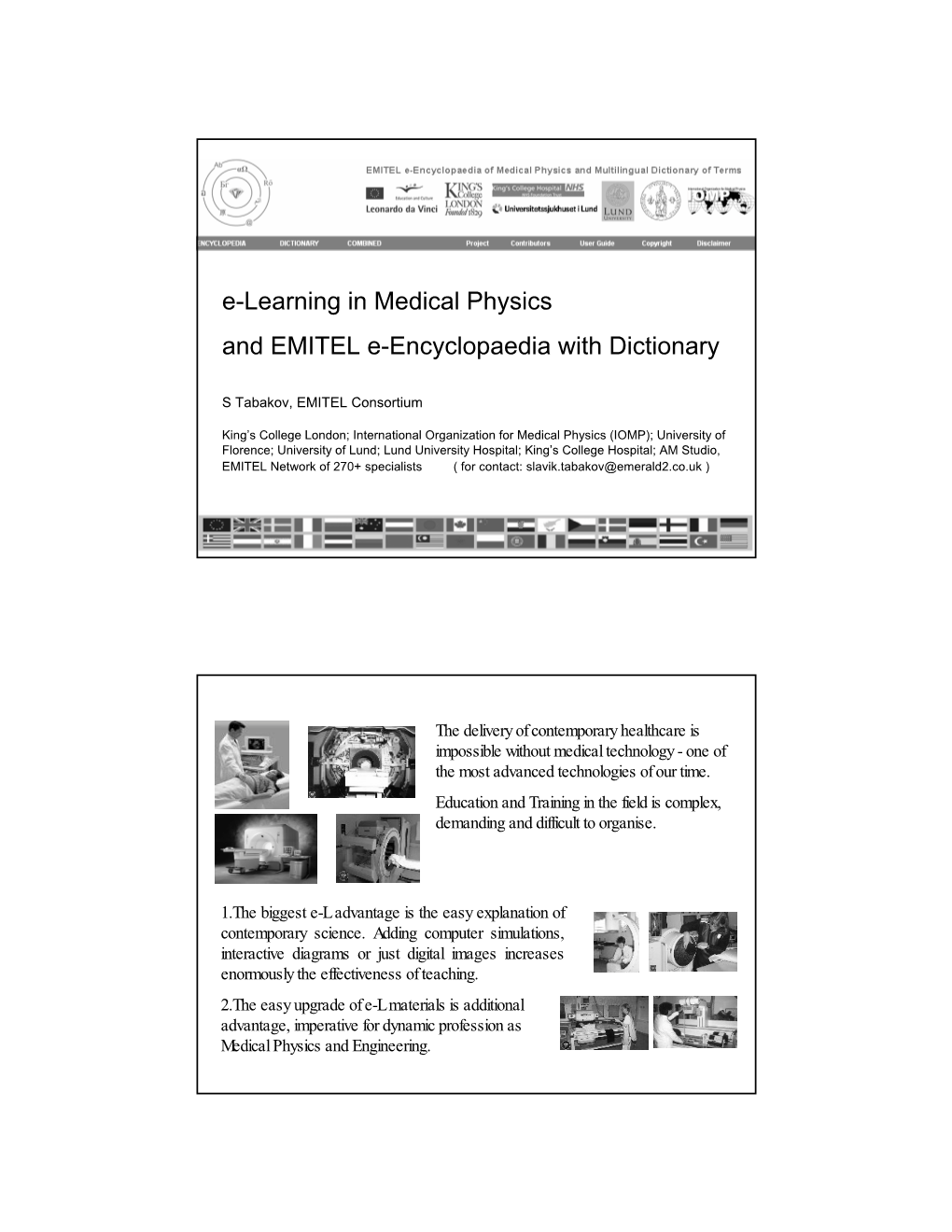 E-Learning in Medical Physics and EMITEL E-Encyclopaedia with Dictionary