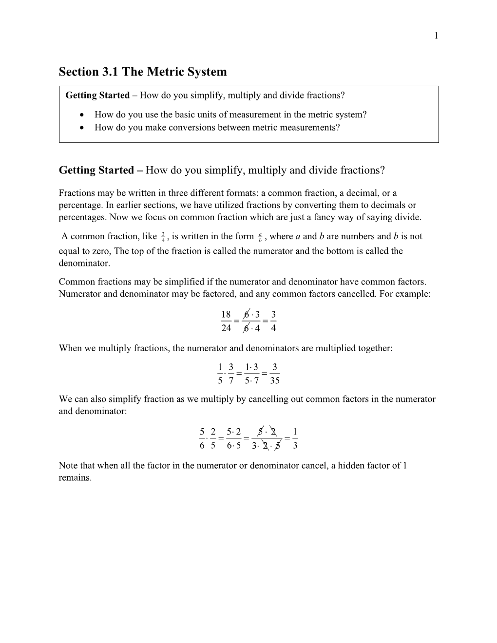 Section 3.1 the Metric System