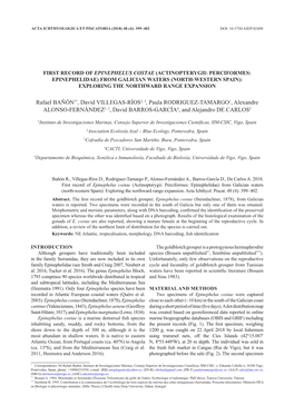 First Record of Epinephelus Costae (Actinopterygii: Perciformes: Epinephelidae) from Galician Waters (North-Western Spain): Exploring the Northward Range Expansion