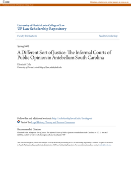 The Informal Courts of Public Opinion in Antebellum South Carolina, 54 S.C