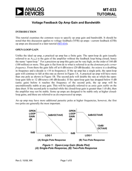 MT-033: Voltage Feedback Op Amp Gain and Bandwidth