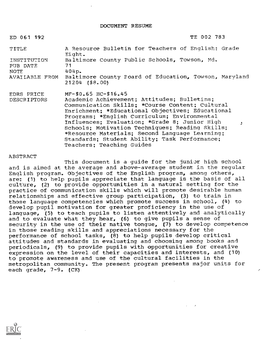 AVAILABLE from a Resource Bulletin for Teachers of En Lish: Grade Baltimore Coun Y Foard of Education, Towson, Maryland Communic