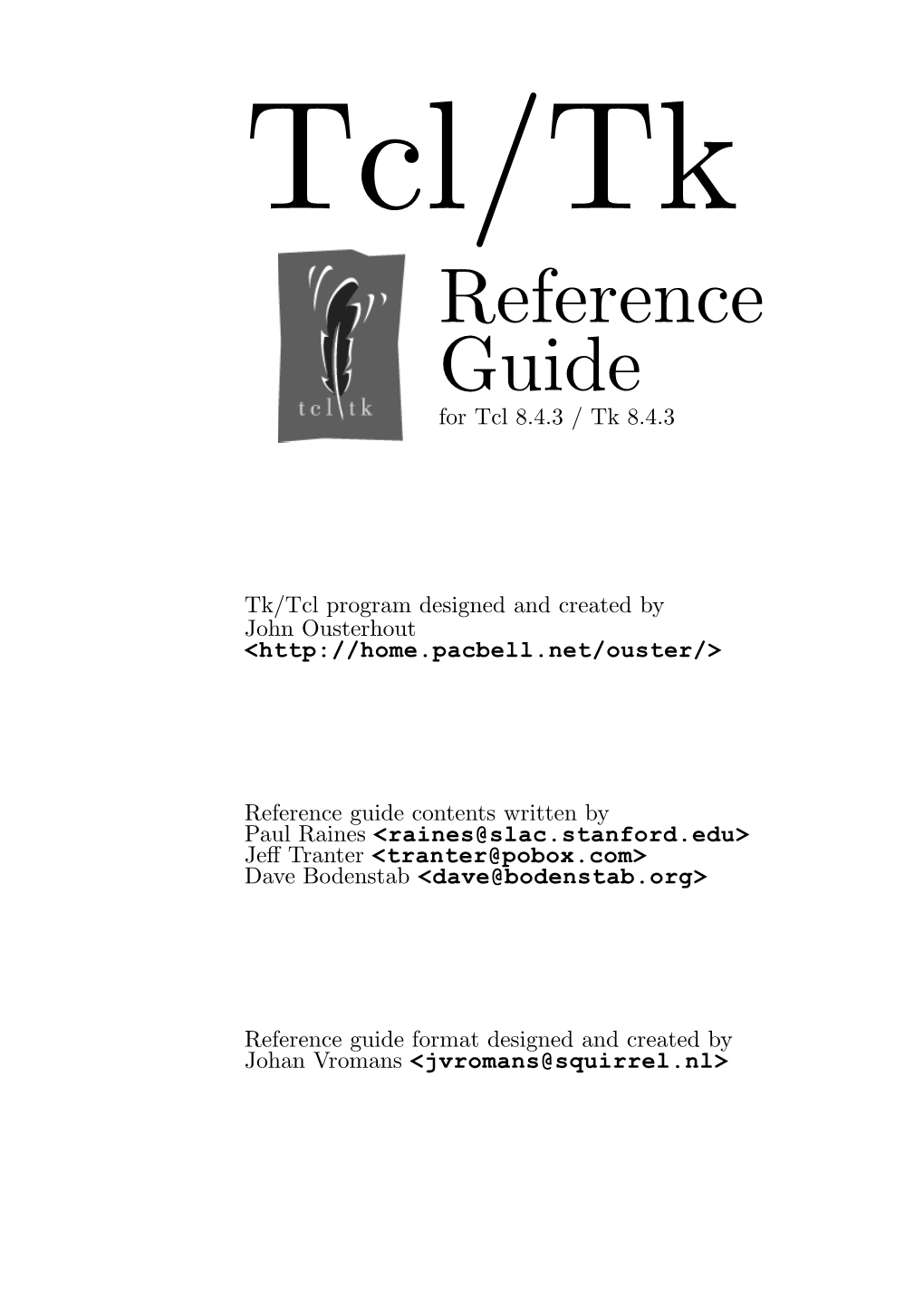 Reference Guide for Tcl 8.4.3 / Tk 8.4.3