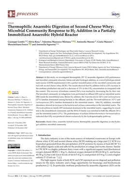 Thermophilic Anaerobic Digestion of Second Cheese Whey: Microbial Community Response to H2 Addition in a Partially Immobilized Anaerobic Hybrid Reactor