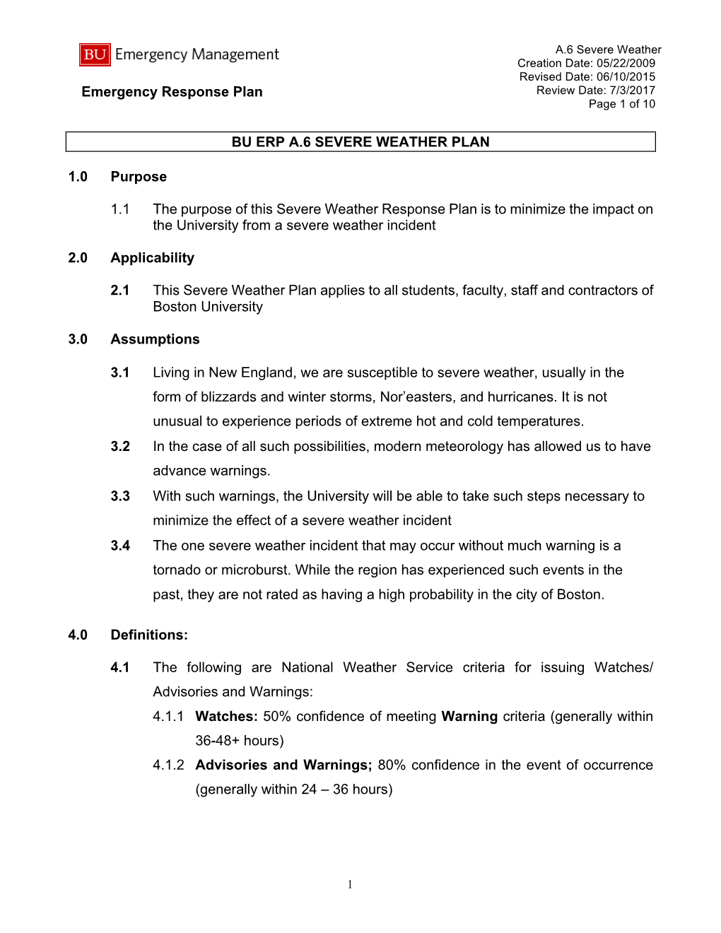 Bu Erp A.6 Severe Weather Plan