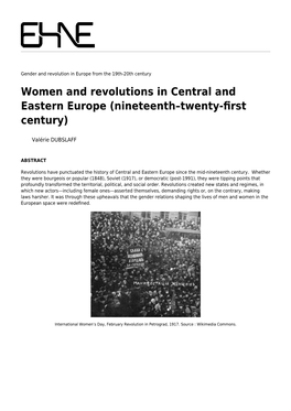 Women and Revolutions in Central and Eastern Europe (Nineteenth–Twenty-ﬁrst Century)