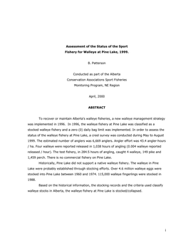 Assessment of the Status of the Sport Fishery for Walleye at Pine Lake, 1999