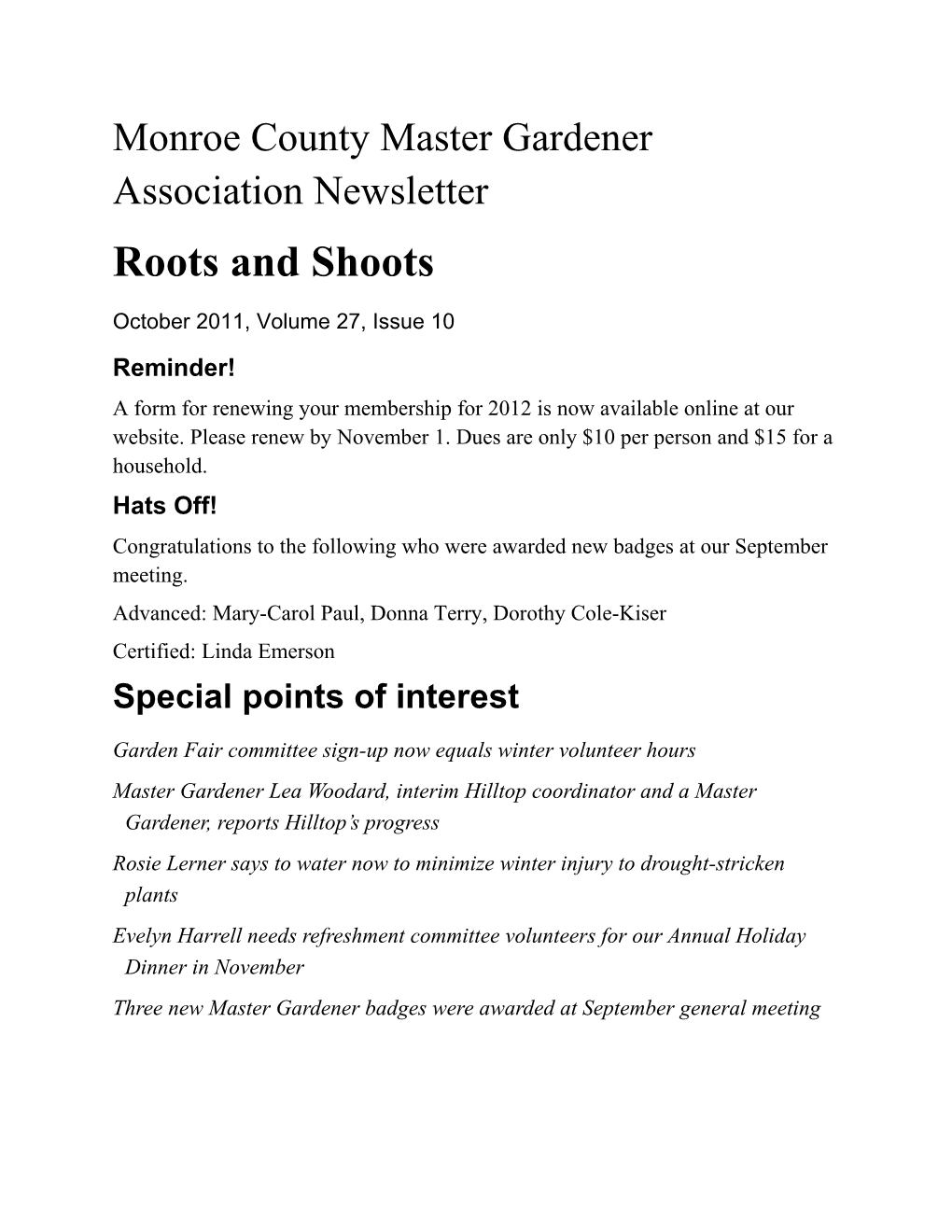 Monroe County Master Gardener Association Newsletter s1