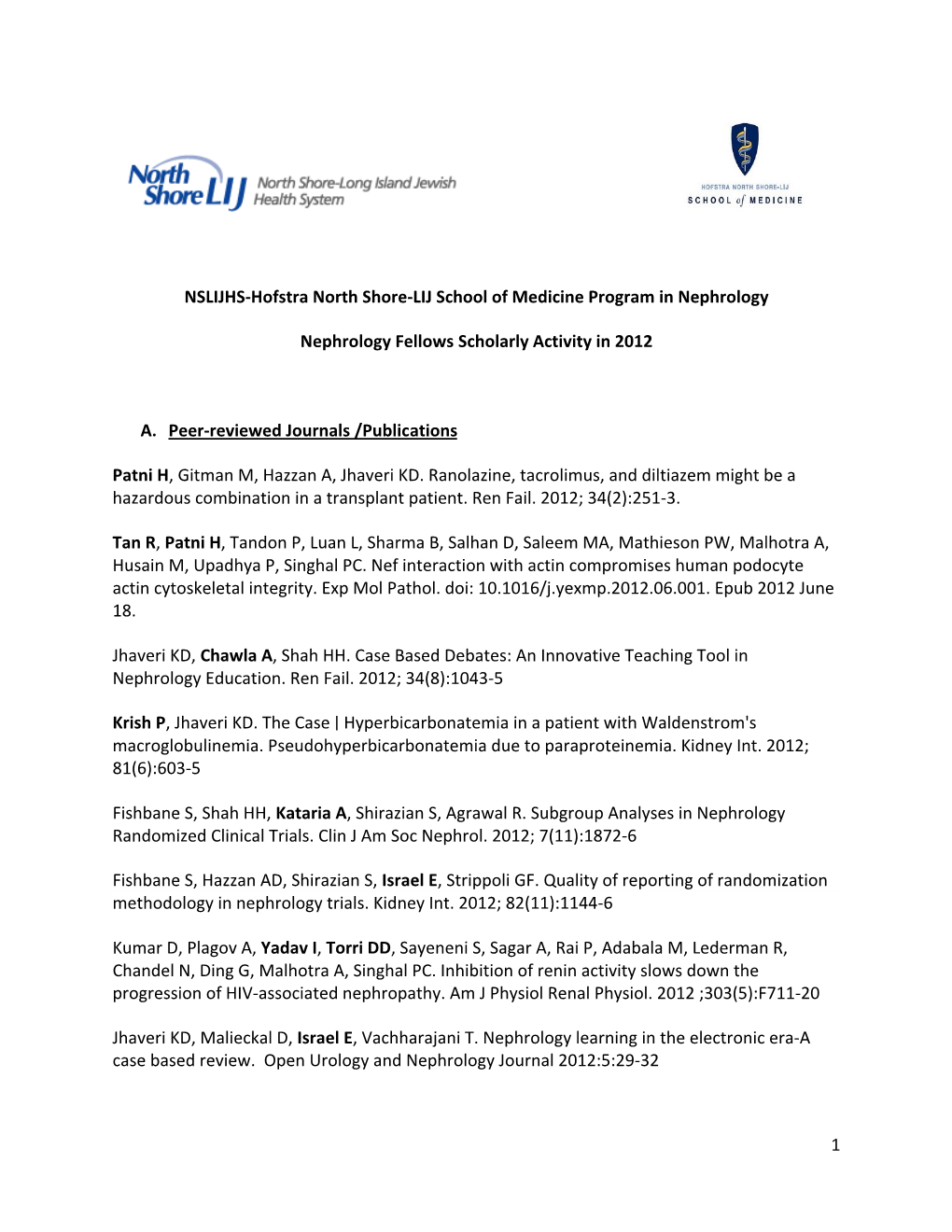 NSLIJHS-Nephrology Fellows Scholarly Activity 2012.Pdf