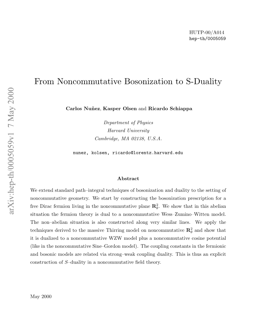 From Noncommutative Bosonization to S-Duality