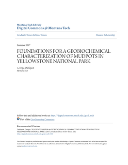 FOUNDATIONS for a GEOBIOCHEMICAL CHARACTERIZATION of MUDPOTS in YELLOWSTONE NATIONAL PARK Georgia Dahlquist Montana Tech