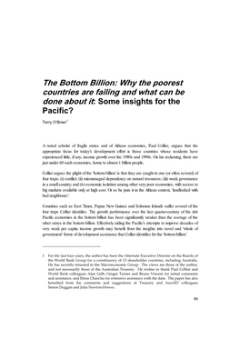 The Bottom Billion: Why the Poorest Countries Are Failing and What Can Be Done About It: Some Insights for the Pacific?