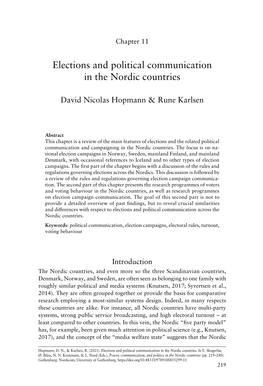 Elections and Political Communication in the Nordic Countries