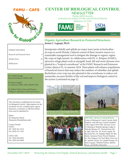 Center of Biological Control Newsletter Florida A&M University College of Agriculture and Food Sciences Tallahassee, FL 32307