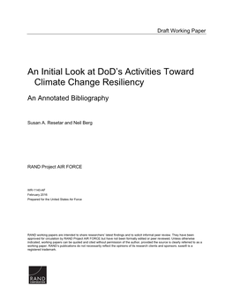 An Initial Look at Dod's Activities Toward Climate Change Resiliency