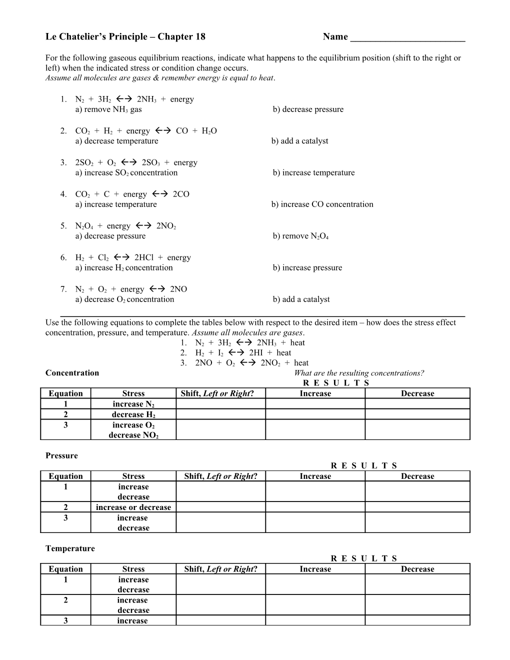 Le Chatelier S Principle Chapter 18