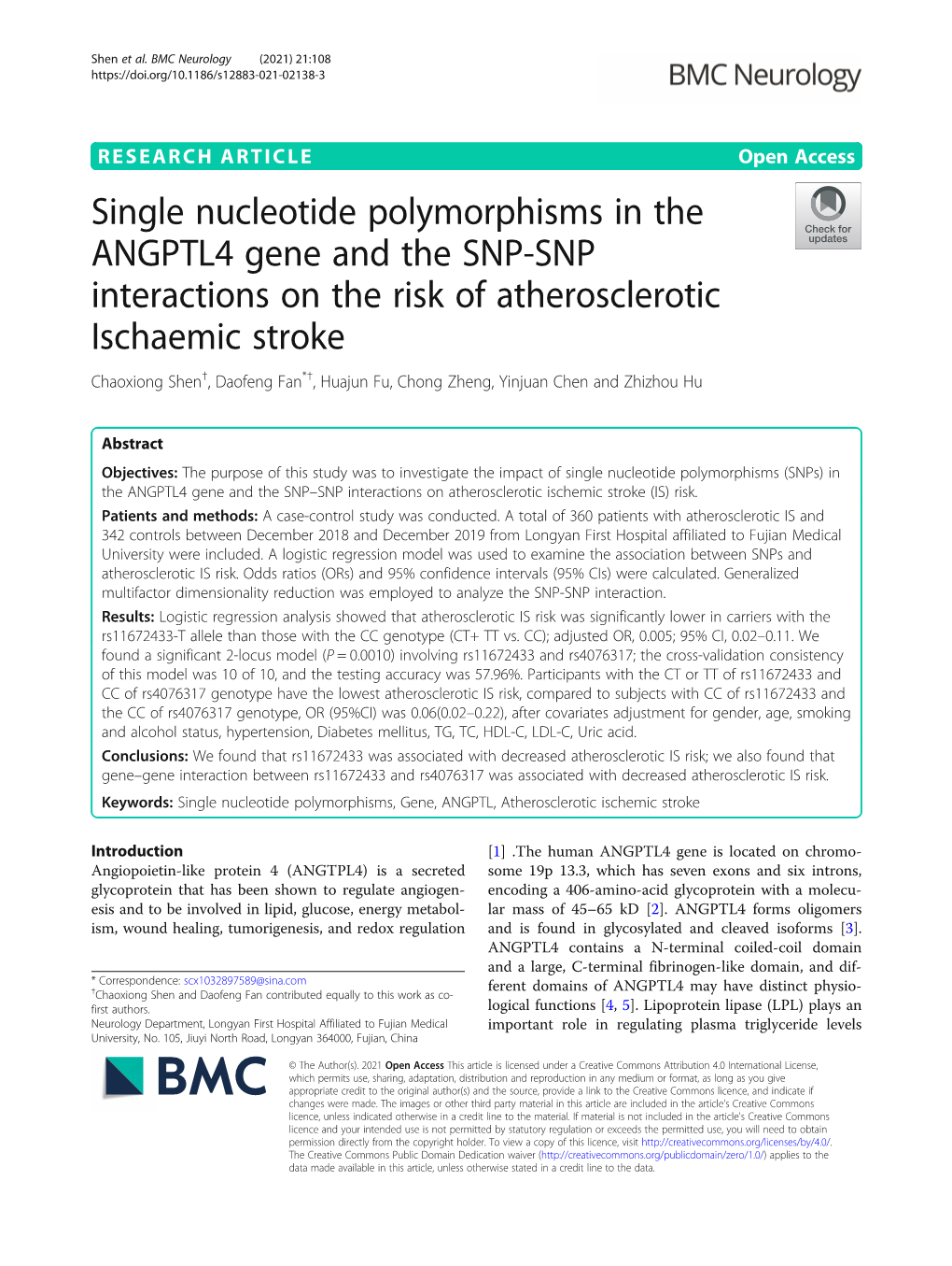 Single Nucleotide Polymorphisms in the ANGPTL4 Gene and the SNP