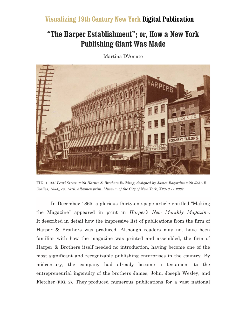 “The Harper Establishment”; Or, How a New York Publishing Giant Was Made