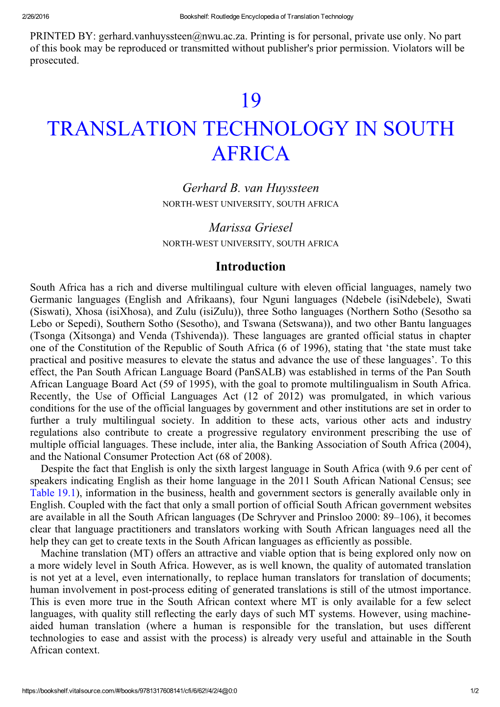 19 Translation Technology in South Africa