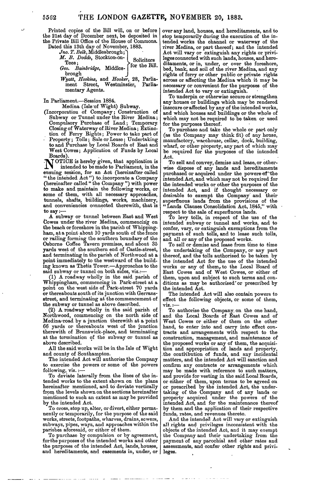 The London Gazette, November 20, 1883