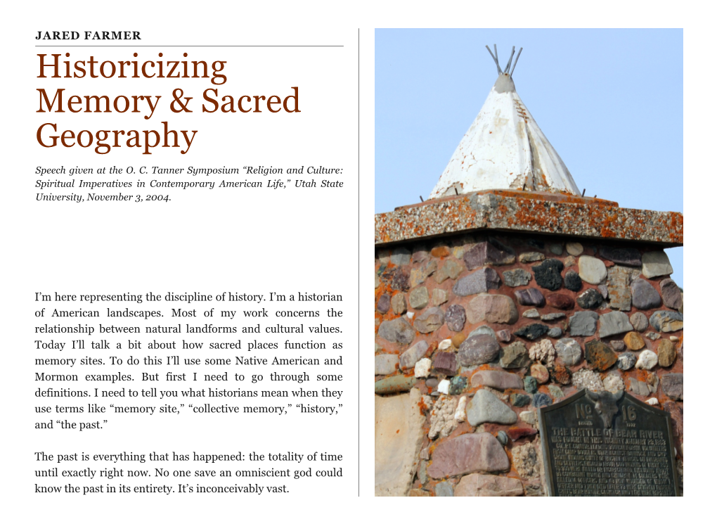 Historicizing Memory & Sacred Geography