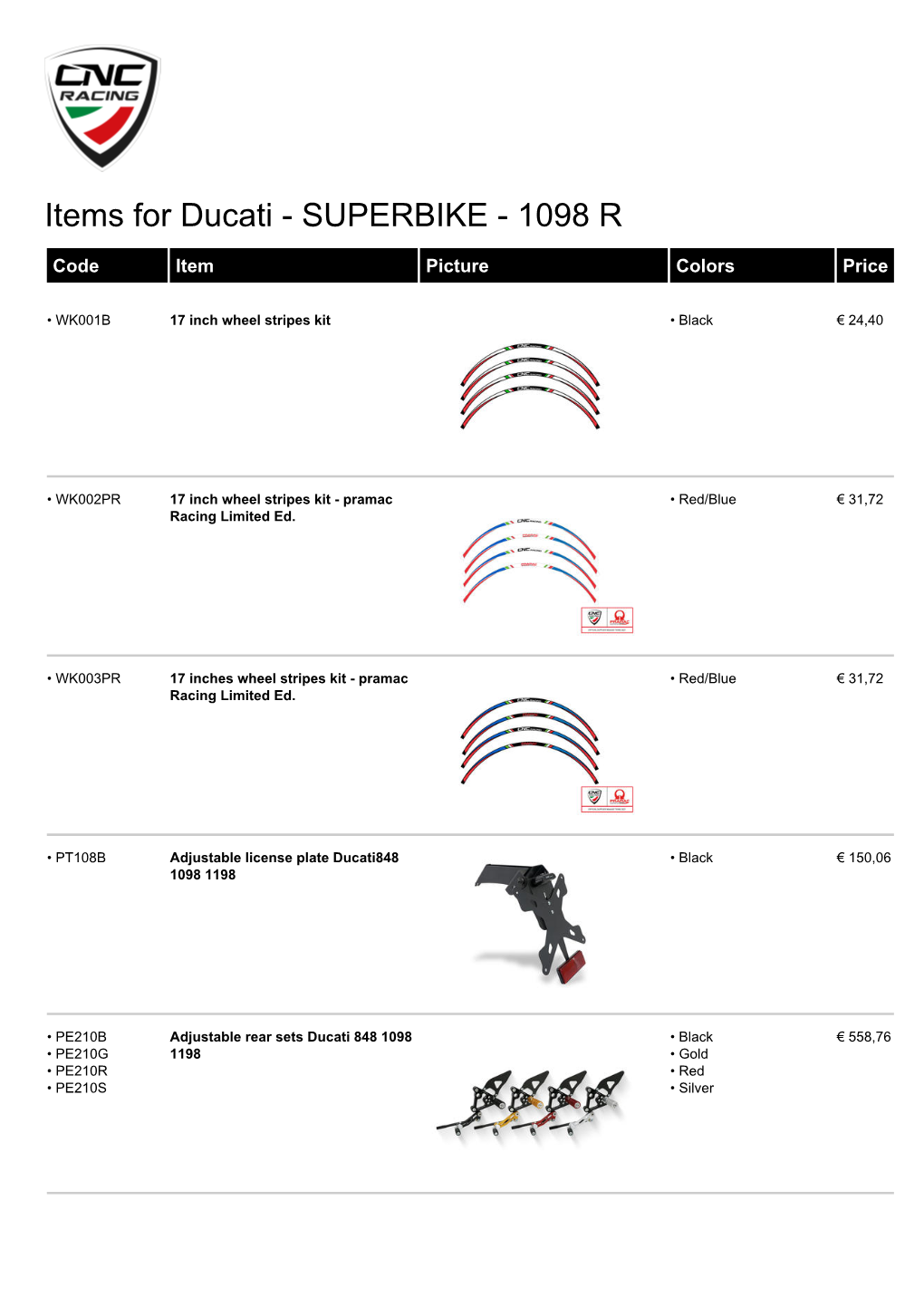 Items for Ducati - SUPERBIKE - 1098 R