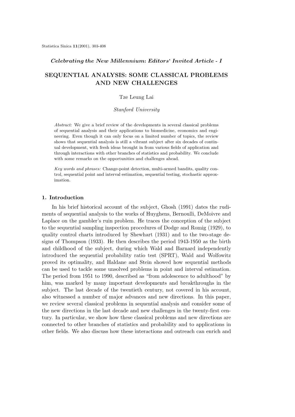 Sequential Analysis: Some Classical Problems and New Challenges