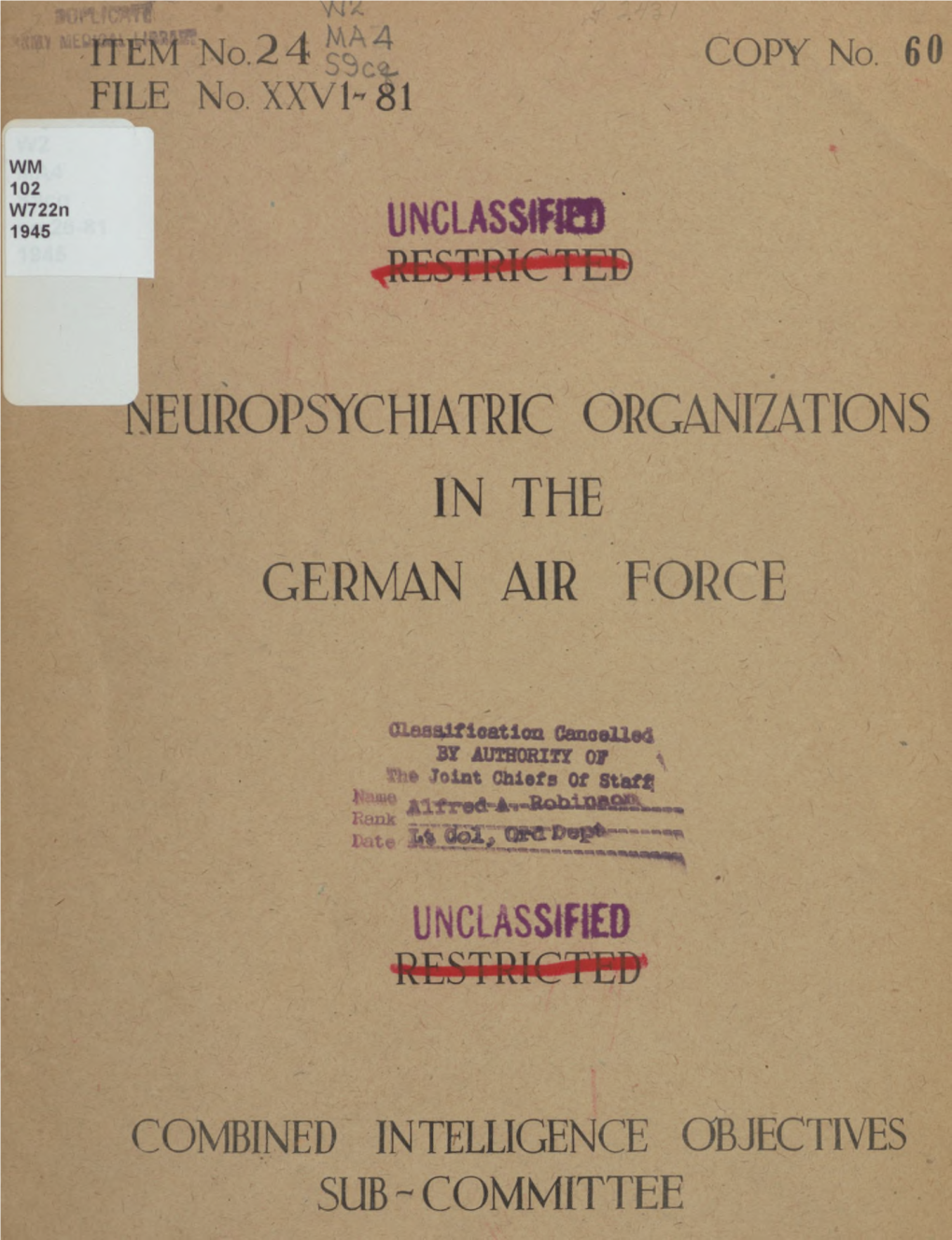 Neuropsychiatric Organizations in the German Air Force