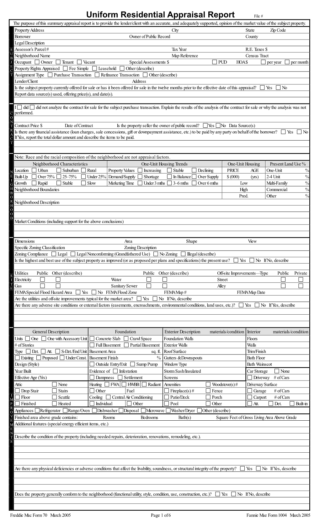 Uniform Residential Appraisal Report