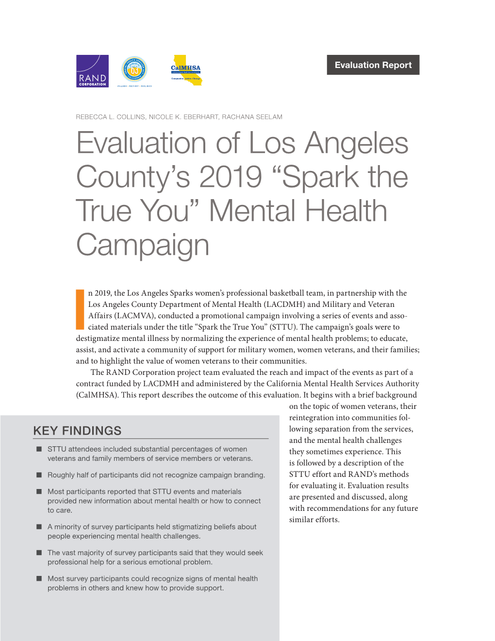 Evaluation of Los Angeles County's 2019 "Spark the True You" Mental