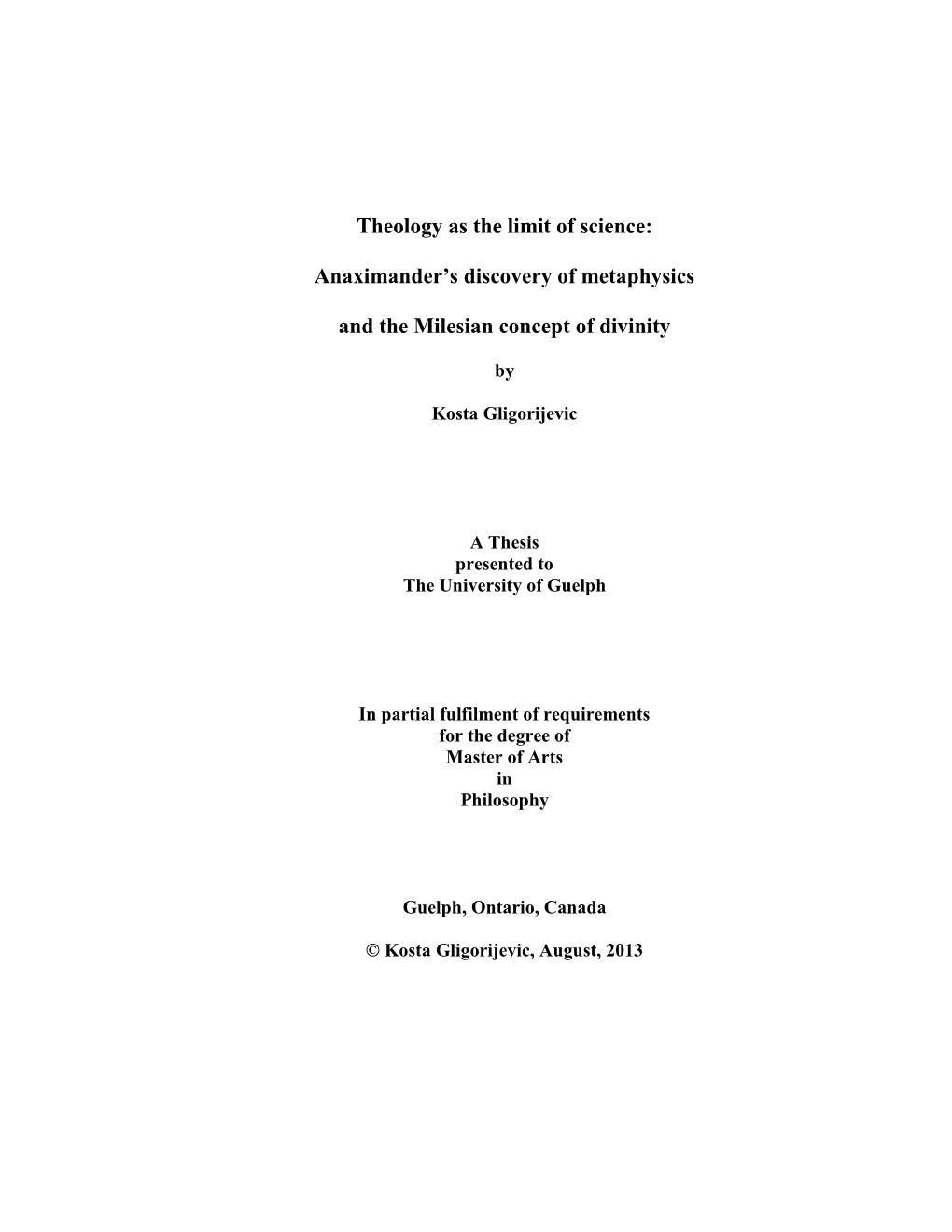 Theology As the Limit of Science: Anaximander's Discovery Of