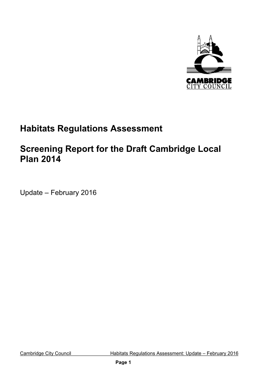 Habitats Regulations Assessment Screening Report for the Draft