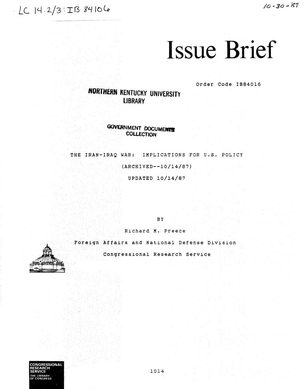 The Iran-Iraq War: Implications for U.S