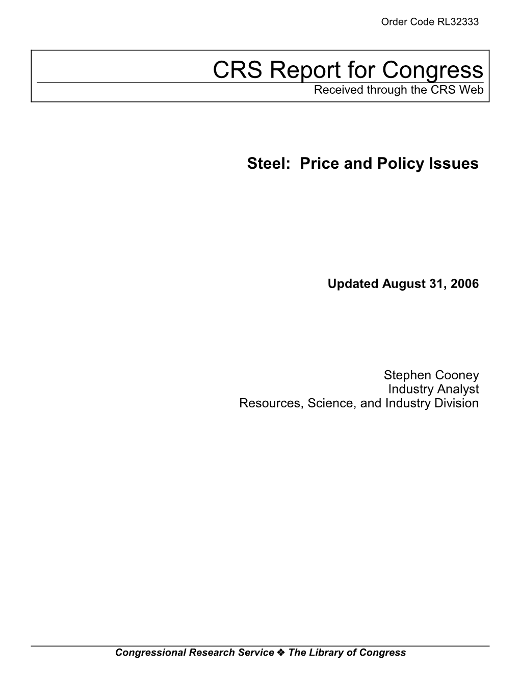 Steel: Price and Policy Issues