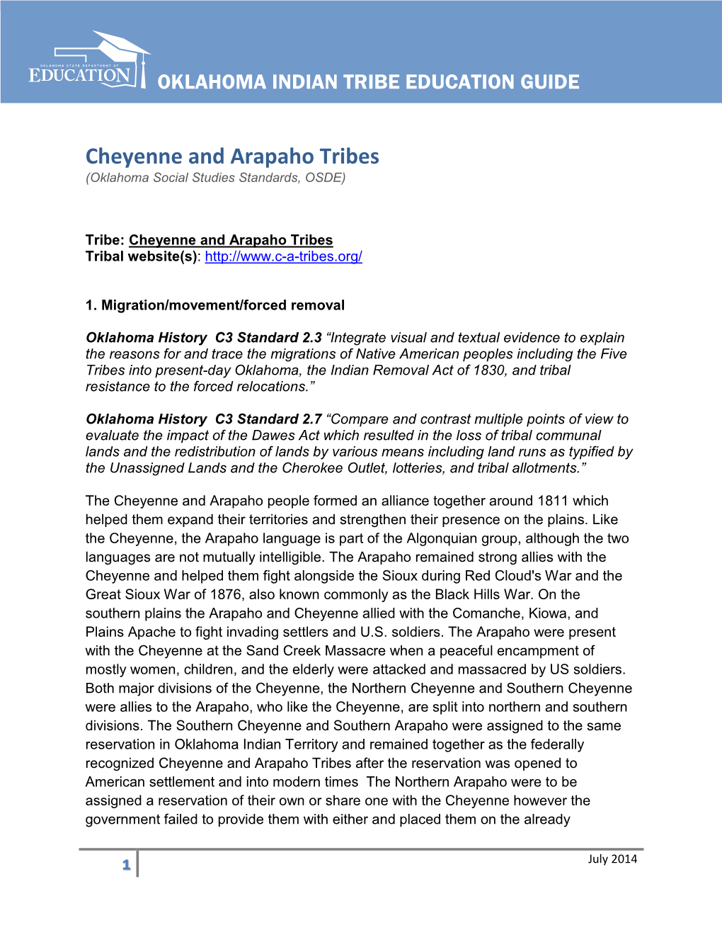 Cheyenne and Arapaho Tribes (Oklahoma Social Studies Standards, OSDE)