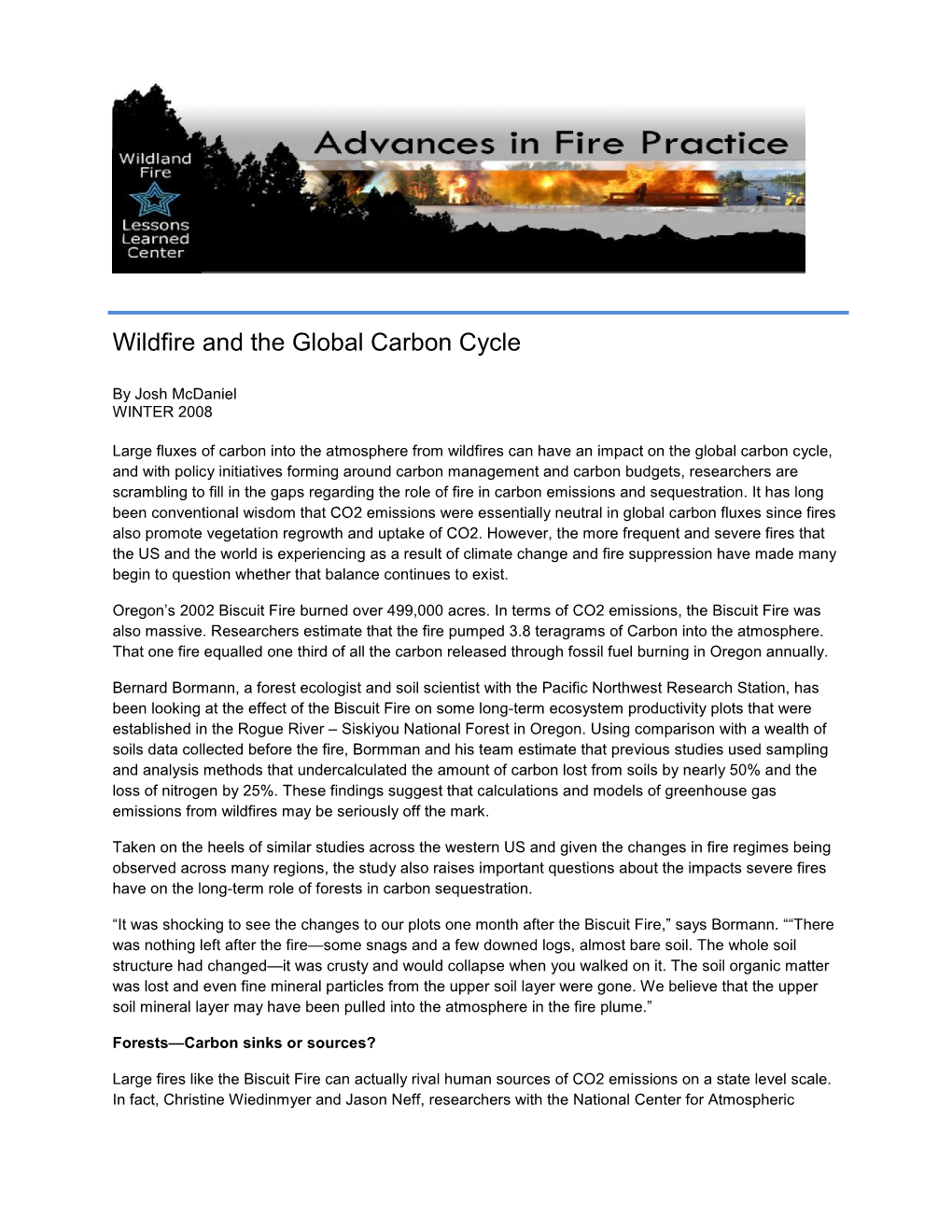 Wildfire and the Global Carbon Cycle