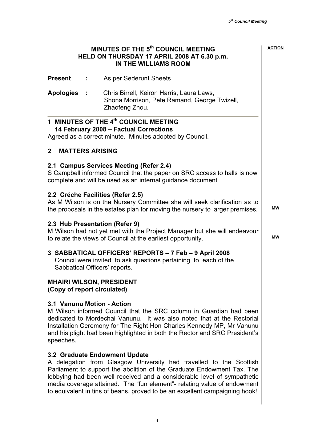 Council Meeting Minutes