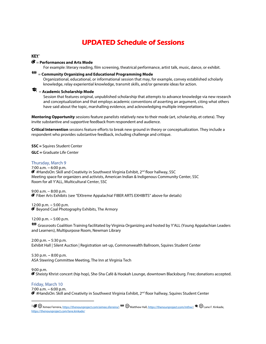 UPDATED Schedule of Sessions