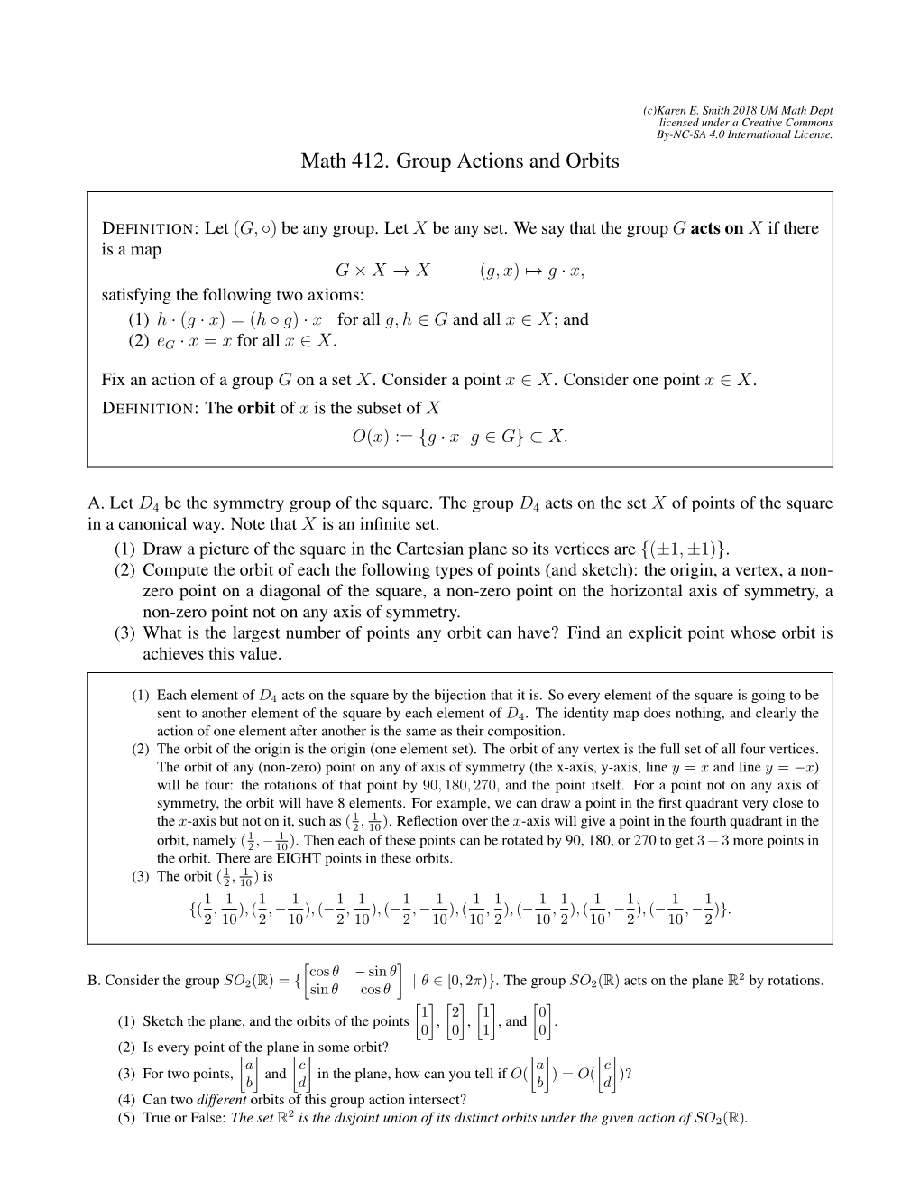 Math 412. Group Actions and Orbits