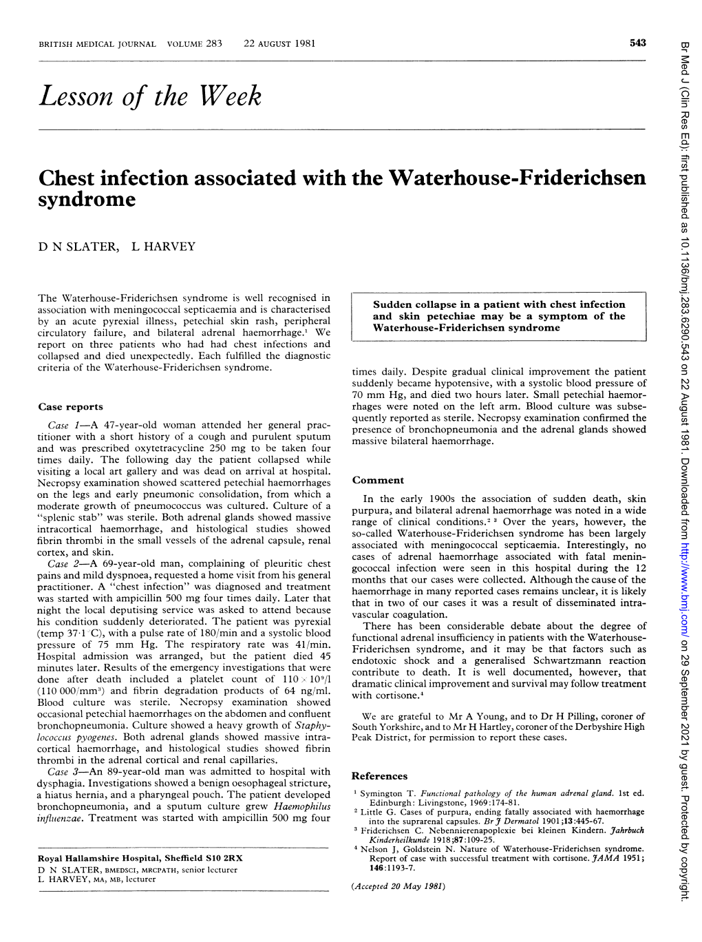 Chest Infection Associated with the Waterhouse-Friderichsen Syndrome