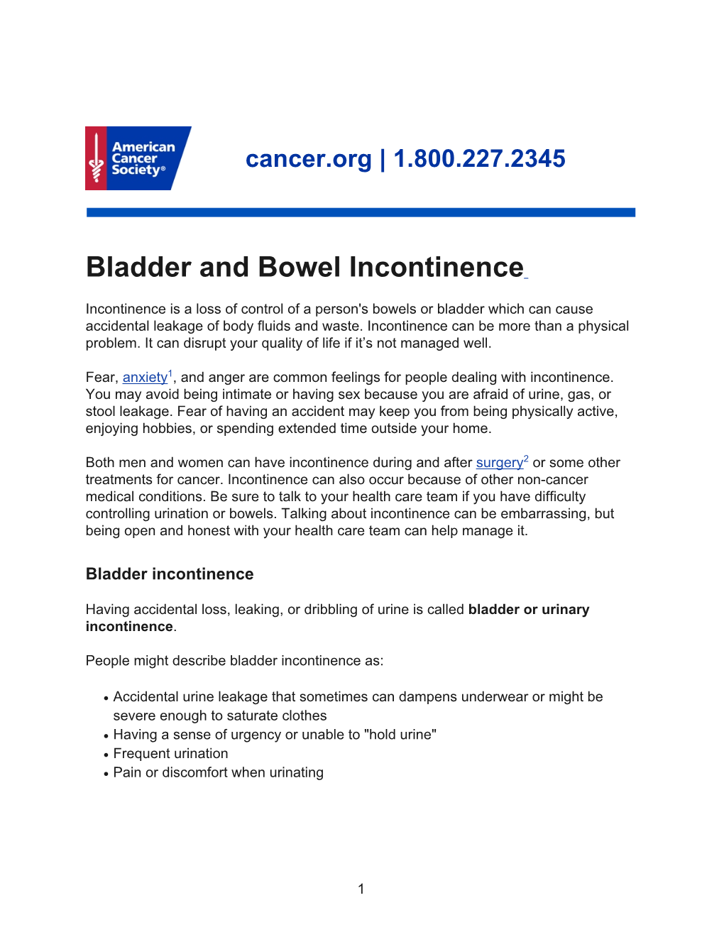 Bladder and Bowel Incontinence
