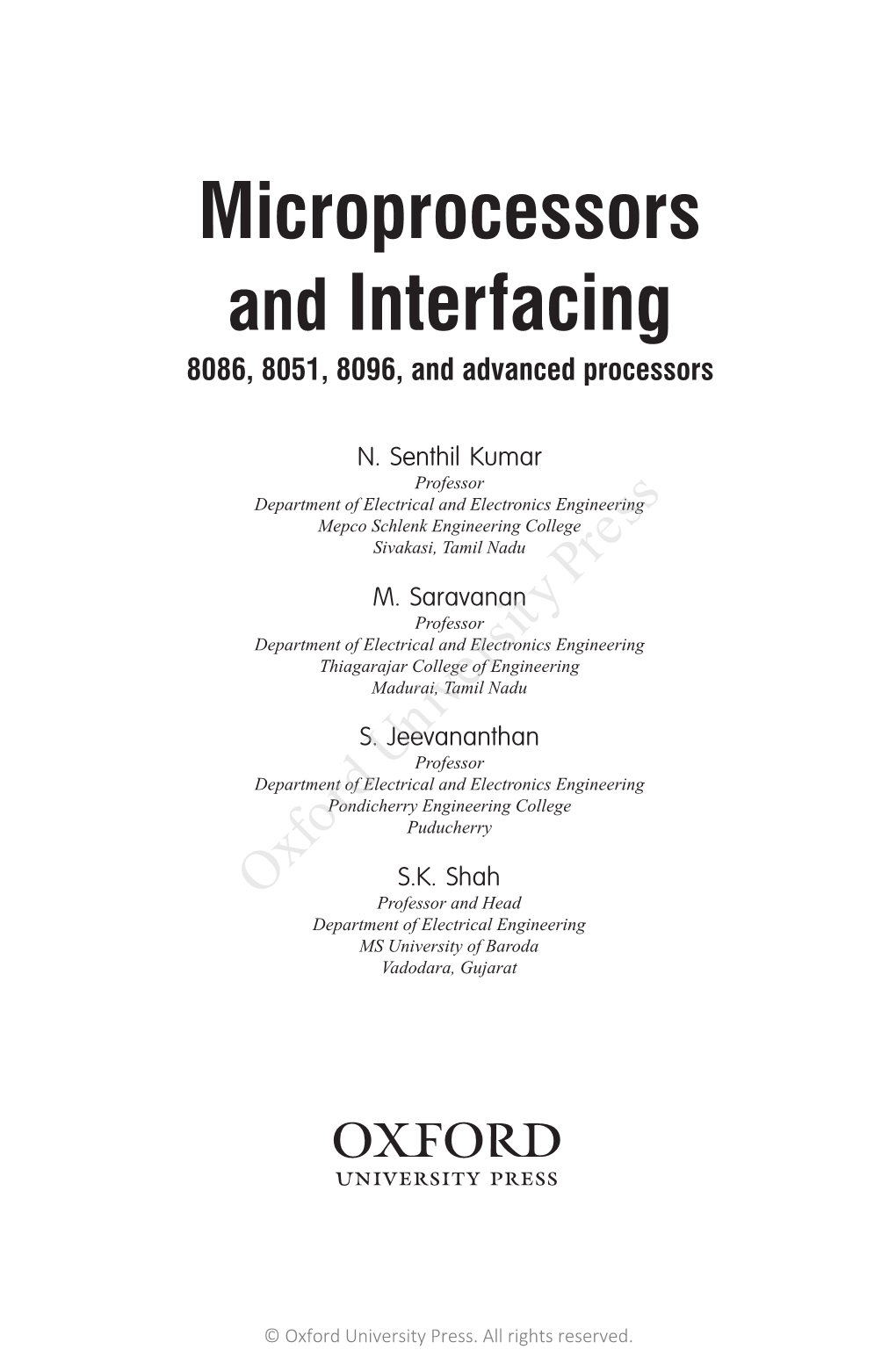 Microprocessors and Interfacing 8086, 8051, 8096, and Advanced Processors