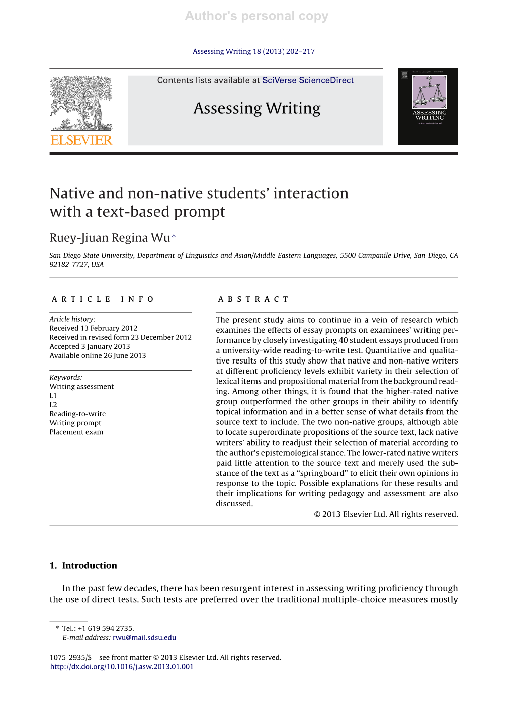 Assessing Writing 18 (2013) 202–217