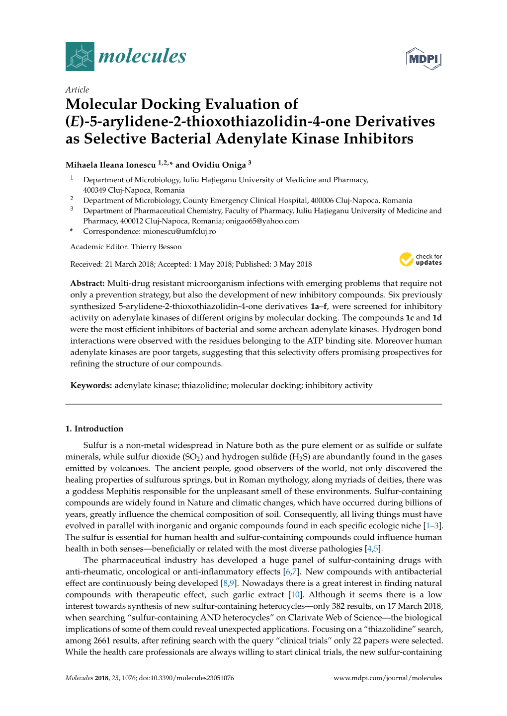 Molecular Docking Evaluation of (E)-5-Arylidene-2-Thioxothiazolidin-4-One Derivatives As Selective Bacterial Adenylate Kinase Inhibitors