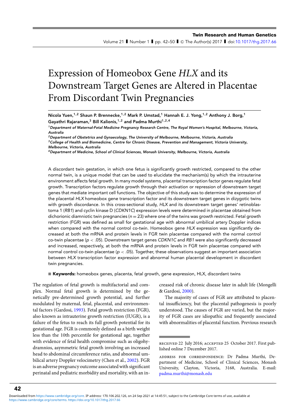 Expression of Homeobox Gene HLX and Its Downstream Target Genes Are Altered in Placentae from Discordant Twin Pregnancies